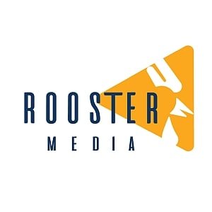 Rooster Media logo with a stylised rooster head in orange and blue text.